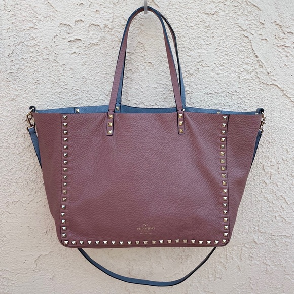 Valentino Rockstud reversible double-sided trapeze tote bag dusty rose and gray - Picture 7 of 17